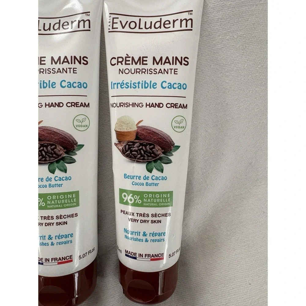 NEW Evoluderm Moisturizing Hand Cream Cocoa Butter 5.07 Ounce Made France 2 Pack